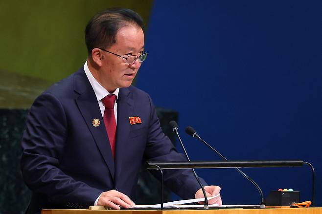 김선경 북한 외무성 부상이 2026년 9월 28일 미국 뉴욕 유엔본부에서 열린 제81차 유엔총회(UNGA)에서 연설하고 있다. /연합뉴스
