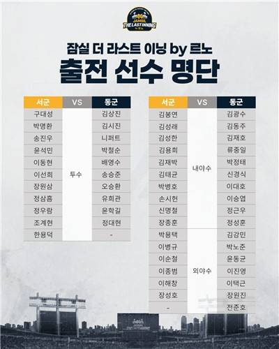 잠실야구장 최종 이벤트 경기에 나설 출전 선수 명단 [일구회 제공. 재판매 및 DB 금지]