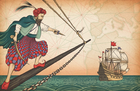 중세 지중해를 주름잡은 영국 출신의 무슬림 해적인 잭 워드를 묘사한 이미지. 출처=Historyextra