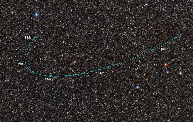 베라 루빈 천문대에서 촬영한 2026 ED138의 궤도. NSF–DOE Vera C. Rubin Observatory/NOIRLab/SLAC/AURA 제공