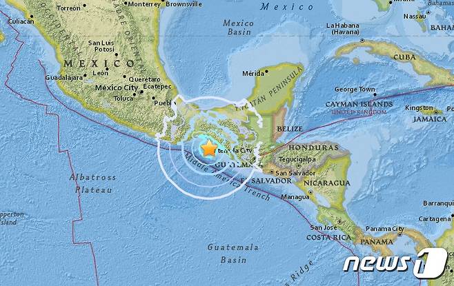 멕시코 서부 해안가에서 24일(현지시간) 규모 5.9의 지진이 발생했다. (사진=미 지질조사국) © News1