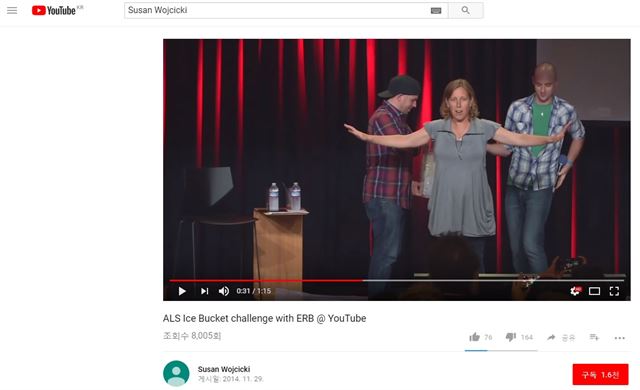 워치츠키가 자신의 유튜브 채널에 올려놓은 동영상. 루게릭병 환자를 돕기 위한 릴레이 기부 캠페인인 아이스 버킷 챌린지를 하는 모습이다. 유튜브 캡처