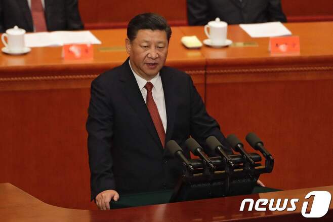 인민대회당에서 연설을 하고 있는 시진핑 주석  © AFP=뉴스1 © News1 최종일 기자