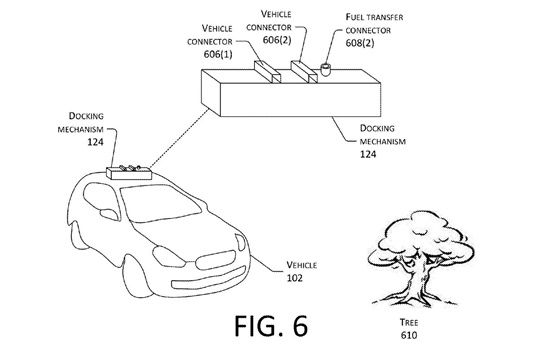 아마존이 자율주행차에서 드론을 충전하는 기술에 관한 특허를 출원했다.(사진=미국특허청)