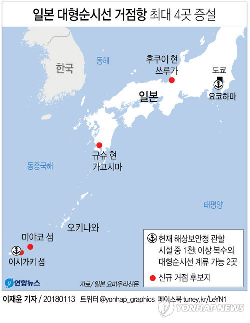 [그래픽] 일본 대형순시선 거점항 최대 4곳 증설