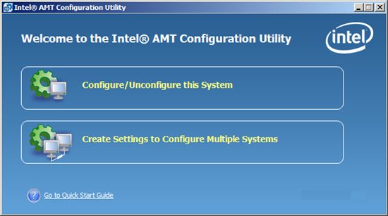 인텔 AMT 구성 유틸리티. 인텔CPU의 AMT 기능을 사용하는 컴퓨터를 처음 설치할 때 접속 가능한 사용자와 네트워크 접근 권한 등을 설정할 때 필요한 툴이다.