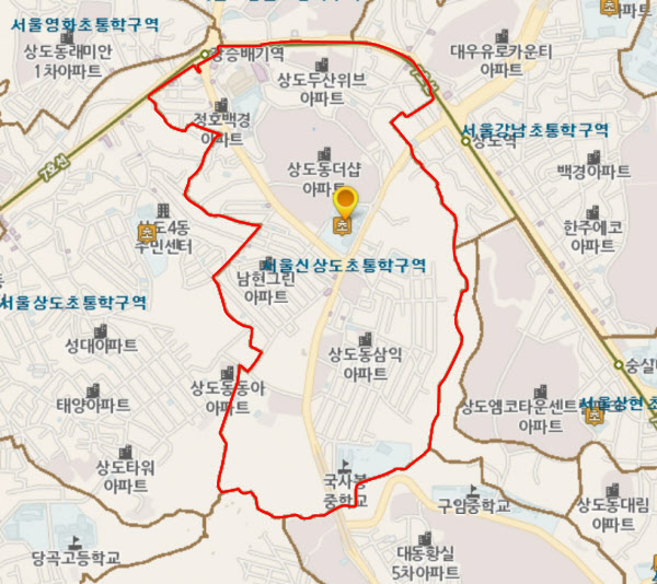 서울 신상도초등학교의 통학구역.  /자료=학구도 알림 서비스
