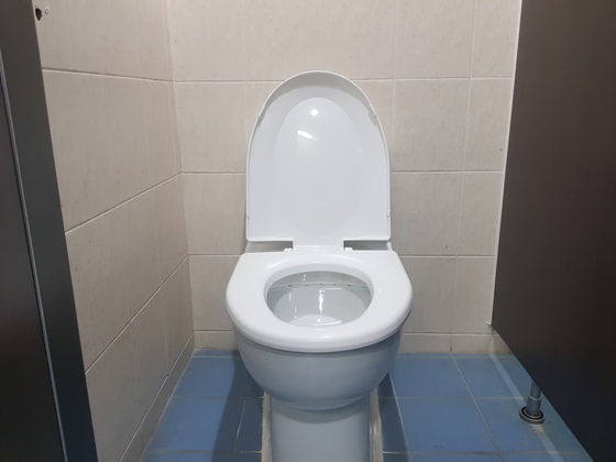 서울대 공과대학의 한 남자화장실에 설치된 일자형 변기. 지난해 2월 교체된 것인데 외관상으로는 기존 변기와 별 차이가 없다. 송우영 기자