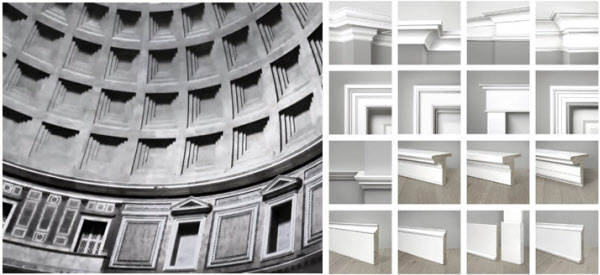 이탈리아 로마의 판테온신전 천장(왼쪽)과 클래식 몰딩 디테일.  /HG-Architecture