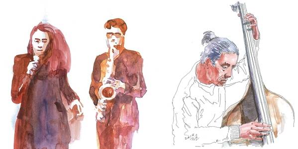 콘트라베이스의 저음으로 시작돼 깊어가는 이태원 골목길의 밤에 재즈 선율이 흐른다. 펜·수채화 김경래 기자 kkim@hani.co.kr