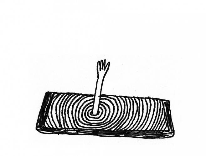 스마트폰으로 인해 일상이 침몰되는 모습을 형상화한 일러스트 - 라이트 제공