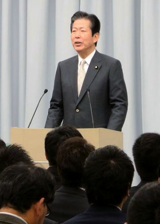 야마구치 나쓰오(山口那津男) 공명당 대표가 지난 1월 신년 간부 모임에서 인사말을 하고 있다. [교도=연합뉴스]