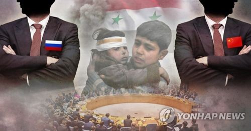 러시아·중국, 유엔안보리 시리아 인권 침해 논의 차단 (PG) [제작 최자윤] 일러스트, 사진합성