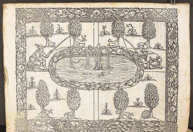 빈첸초 세르비오의 <식칼>(1593년)에 나오는 연못에서 하는 잉어 낚시. 조각에 대한 대단히 영향력 있는 르네상스 시대의 문서로, 새롭게 대중화된 포크의 사용법도 설명했다. 루아크 제공