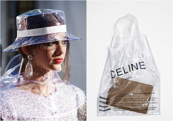 올봄 패션계는 플라스틱 소재가 인기를 끌고 있다. 폴리염화비닐 소재의 제품을 선보인 샤넬(왼쪽)과 셀린/각 브랜드 제공