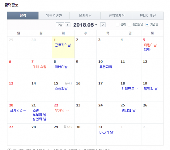 5월 달력/사진=네이버 달력