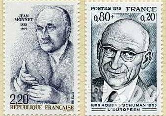 장 모네(왼쪽), 로베르 슈망 기념우표