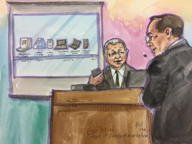 그렉 조시악 애플 부사장이 빌 리 변호사의 질문에 답변하고 있는 장면. (사진=씨넷)