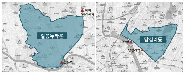 서울 성북구 길음뉴타운(왼쪽)과 동대문구 답십리동. /땅집고
