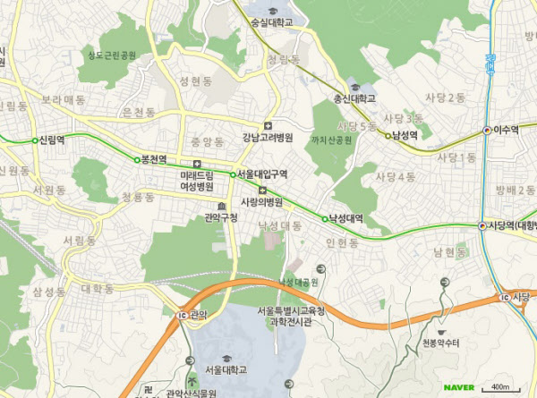 서울지하철 2호선 신림역~사당역 일대. /네이버 지도