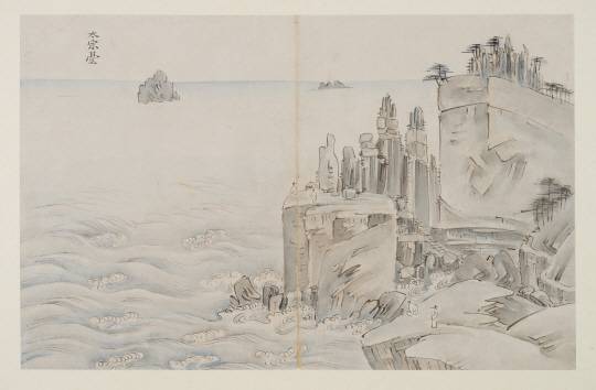 조선 후기 화가 김윤겸이 영남지역 명승지 14곳을 돌아보고 그린 보물 제1929호 ‘영남기행화첩’ 중 다섯번 째 그림인 부산 ‘태종대’. /사진제공=동아대 석당박물관