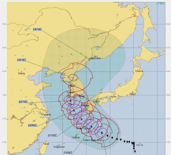 미국 합동태풍경보센터(JTWC)가 밝힌 태풍 솔릭의 예상경로(자료= 미국 합동태풍경보센터(JTWC))