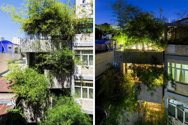 층층마다 대나무 화분을 둬 도심 속에서 자연을 느낄 수 있도록 했다. /ⓒHiroyuki Oki