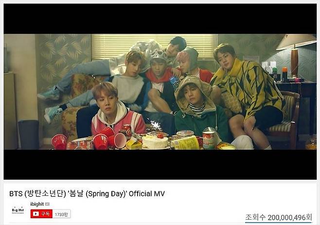 방탄소년단 '봄날' 뮤직비디오 유튜브.