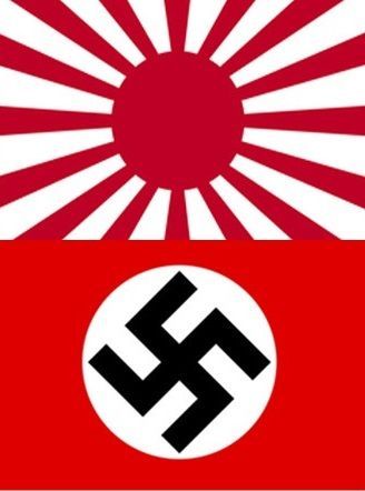 일본 제국주의 침략전쟁의 상징인 욱일기(위쪽)와 2차대전 나치독일의 상징이었던 하켄크로이츠(아래쪽)는 둘다 전범기라 불리지만, 하켄크로이츠와 달리 욱일기는 서구권에서 인식이 부족해 크게 터부시 되지 않고 있다.(사진=위키피디아)