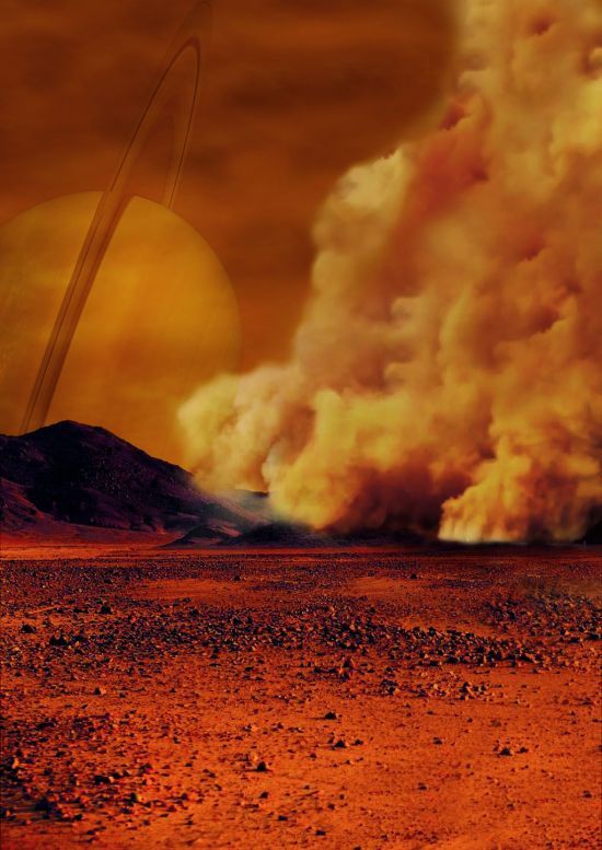 토성의 위성인 타이탄의 모래폭풍 상상도. [사진=NASA]