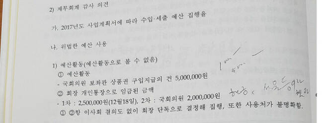 본지가 확보한 한어총 감사자료에 따르면 김 회장은 연합회 상품권 500만원 어치와 현금 450만원 총 950만원을 연합회 공금으로 마련한 뒤 국회의원들에 건넨 것으로 나타났다.