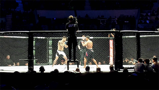UFC 첫 한국대회로 올림픽체조경기장에서 치러진 UFN79는 2015년 아시아에서 2번째로 많은 1만2156명을 동원했다. 당시 추성훈-아우베르투 미나 경기 모습.​