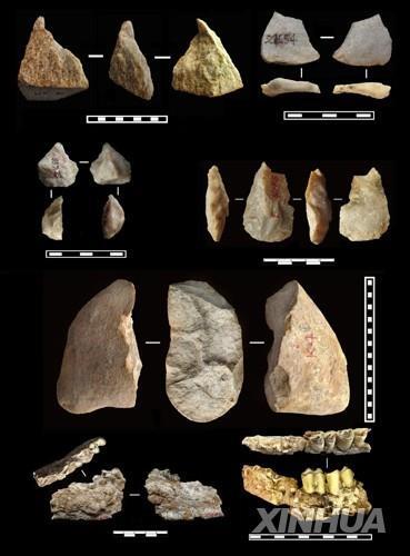 중국 란톈(藍田)현의 210만년 전 지층에서 발견된 석기 [신화=연합뉴스]