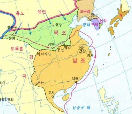 서기 4세기 5호16국의 난 이후 581년 수나라에 의해 통일될 때까지 무려 300년 가까이 이어졌던 중국의 남북조시대는 춘추전국시대와 함께 중국 역사상 대혼란기로 기록돼있다. 진경지가 활약하던 시대, 남조의 양나라는 훨씬 국력이 강한 북위를 상대로 수많은 승리를 거뒀고, 진경지의 북벌 이후 북위는 크게 약해져 끝내 멸망하게 된다.(자료=위키피디아)