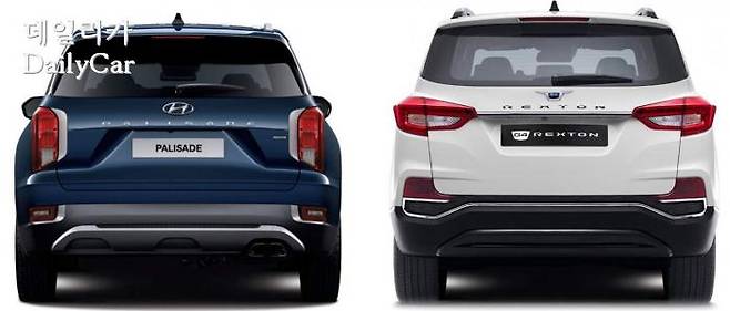 펠리세이드(좌)와 G4 렉스턴(우)의 뒷모습