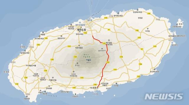 【제주=뉴시스】배상철 기자 = 제주 516도로(1131번 지방도). (사진=네이버 지도)