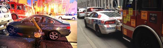 미국 보스톤 화재 현장(왼쪽), 캐나다 몬트리올 화재 현장/사진=영국 데일리메일 캡처(왼쪽), 유튜브 캡처