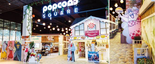 팝콘D스퀘어의 ‘원피스’ 팝업스토어. (왼쪽) ‘홀케이크 아일랜드’ 편에 나오는 샬롯 링링.