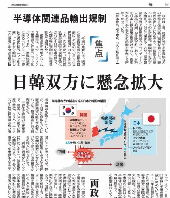 5일자 일본에 대한 보복조치에 대한 마이니치신문과 닛케이 보도.