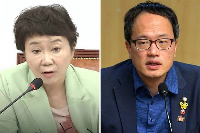 왼쪽부터 자유한국당 정미경 최고위원, 더불어민주당 박주민 최고위원. (사진=연합뉴스 유투브 영상 캡처/자료사진)