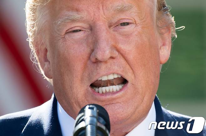 도널드 트럼프 미국 대통령이 29일 (현지시간) 워싱턴 백악관에서 열린 우주사령부 출범식에 참석해 연설을 하고 있다. © AFP=뉴스1 © News1 우동명 기자