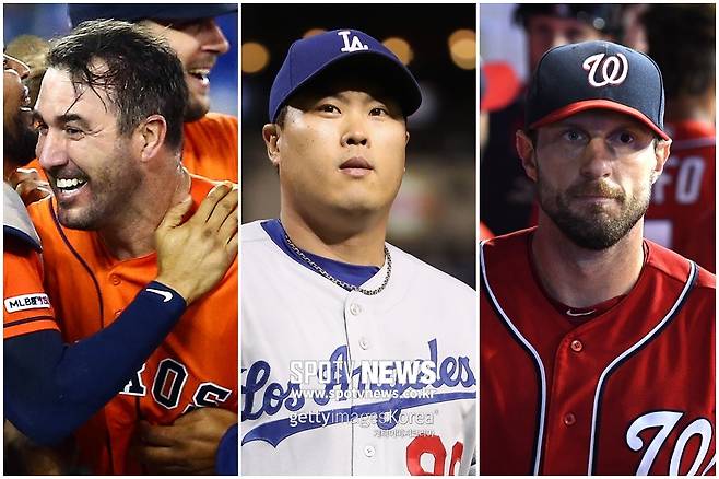 ▲ 왼쪽부터 휴스턴 애스트로스 저스틴 벌랜더, LA 다저스 류현진, 워싱턴 내셔널스 맥스 슈어저.