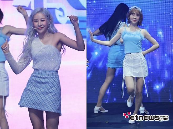 6일 서울 마포구 신한카드 판스퀘어홀에서는 '위걸스X신한카드와 함께 떠나는 RIDE 쇼케이스'가 진행됐다. (왼쪽부터) 멤버 엘리, 예하나의 모습.