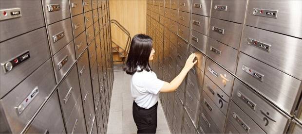 신한·국민·KEB하나·우리·농협 등 국내 5대 은행은 전국 3180개 점포에 대여금고실을 운영하고 있다. KEB하나은행 직원이 10일 서울 을지로에 있는 본점 대여금고실 이용방법을 설명하고 있다. 여기엔 1638개의 대여금고가 있다. /강은구 기자 egkang@hankyung.com