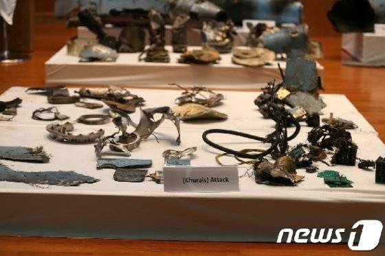 사우디 정부가 공개한 아람코 석유시설 공격에 이용된 드론 잔해들 @로이터=뉴스1