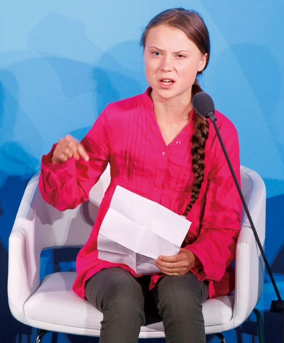 스웨덴의 16세 환경운동가 그레타 툰베리가 유엔 기후행동 정상회의에서 연설하고 있다. ⓒ EPA 연합