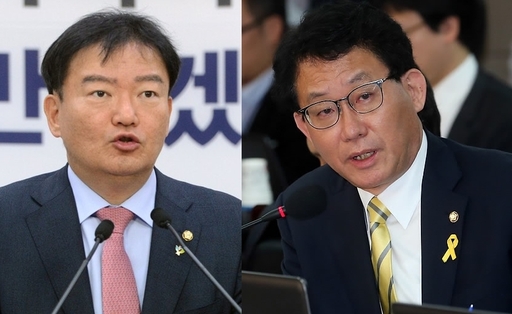 민경욱 자유한국당 의원(왼쪽)과 유기홍 전 더불어민주당 의원.