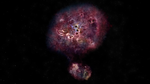 별 공장을 가진 먼지로 가득한 '맘보-9' 은하 상상도 [NRAO/AUI/NSF, B. 삭스턴 제공]