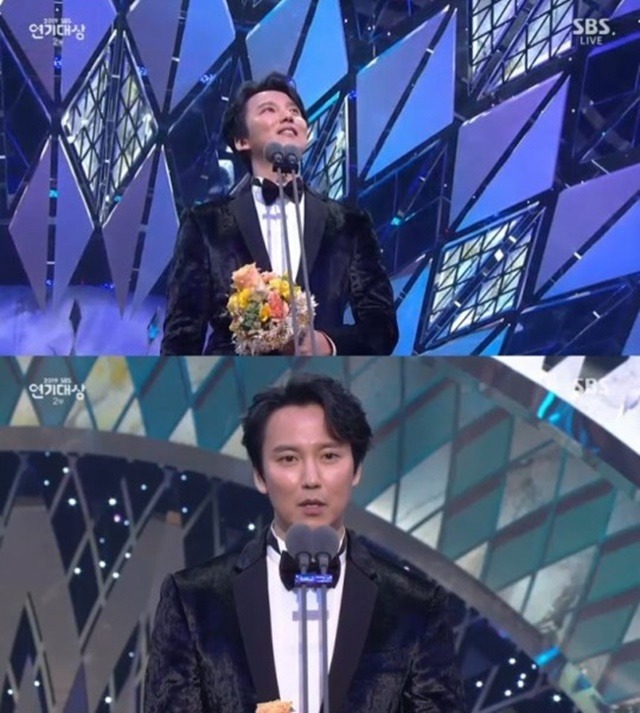 배우 김남길이 '2019 SBS 연기대상'에서 대상을 수상했다. 그는 올해 금토드라마 '열혈사제'에서 열연을 펼쳤고 이 작품은 올해 SBS 드라마 중 가장 높은 최고 22%의 시청률을 기록했다. /방송캡처