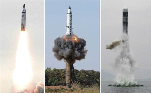 북한이 발사한 북극성 계열 미사일. 왼쪽부터 북극성, 북극성-2형, 북극성-3형 미사일이다. 세계일보 자료사진